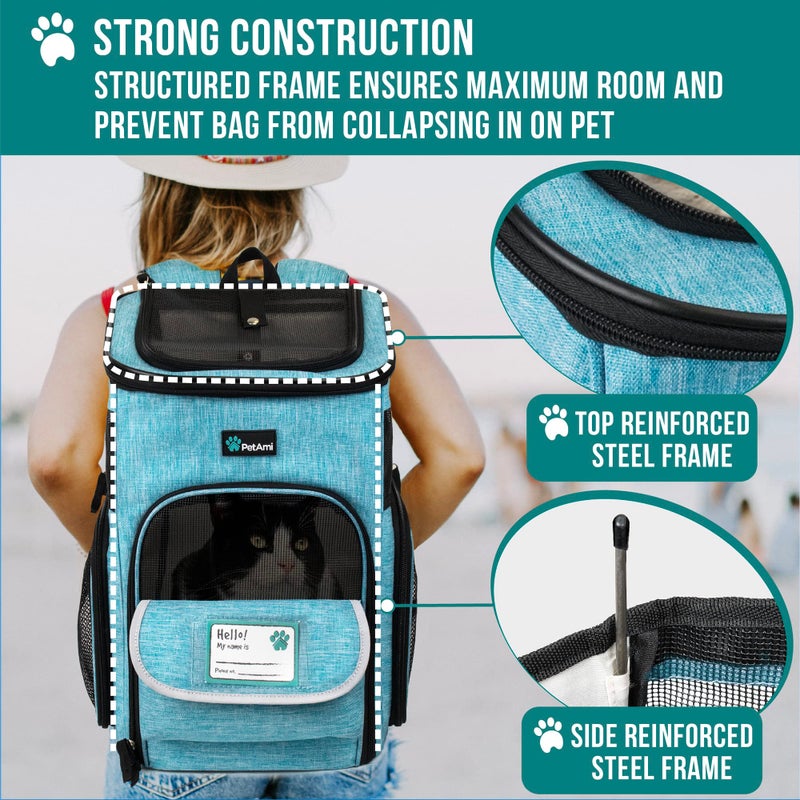 PetAmi Dog Backpack Carrier, Airline Approved Cat Backpacks for Carrying Small Large Cats, Pet Carrier Back Pack, Ventilated Soft Sided for Travel, Hiking, Camping, Max 18 lbs, Turquoise - Image 5